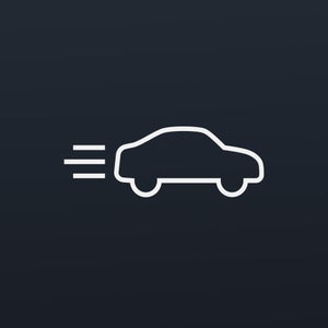 Car icon with motion lines on a black background.